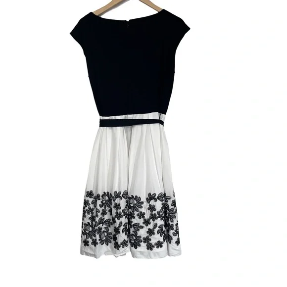 SLNY Black and White Embroidered Fit and Flare Dress 12 - Picture 8 of 11